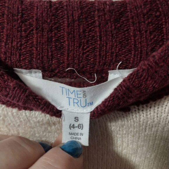 Pinks with Cream and Burgandy Large Stripe Knit Sweater - Picture 4 of 5